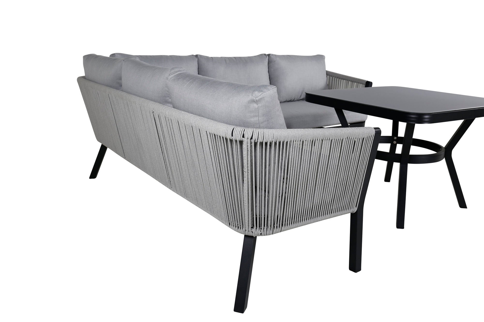Venture Home Virya Corner sofa set  (3+2+1) BLACK alu / Grey rope / grey cushion